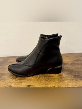 Women's Black Vegan Leather Ankle Boots with Low Heel